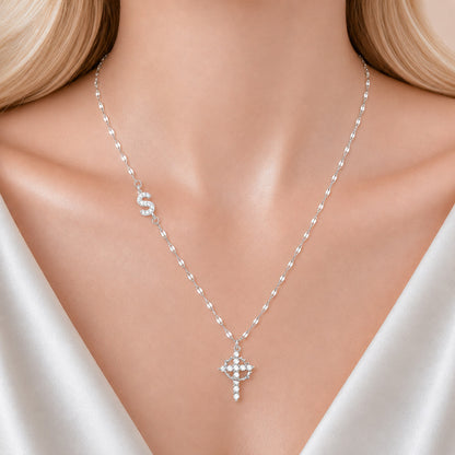 【DEAL TODAY】Sparkling Zircon Cross Necklace with A-Z Initial Charm