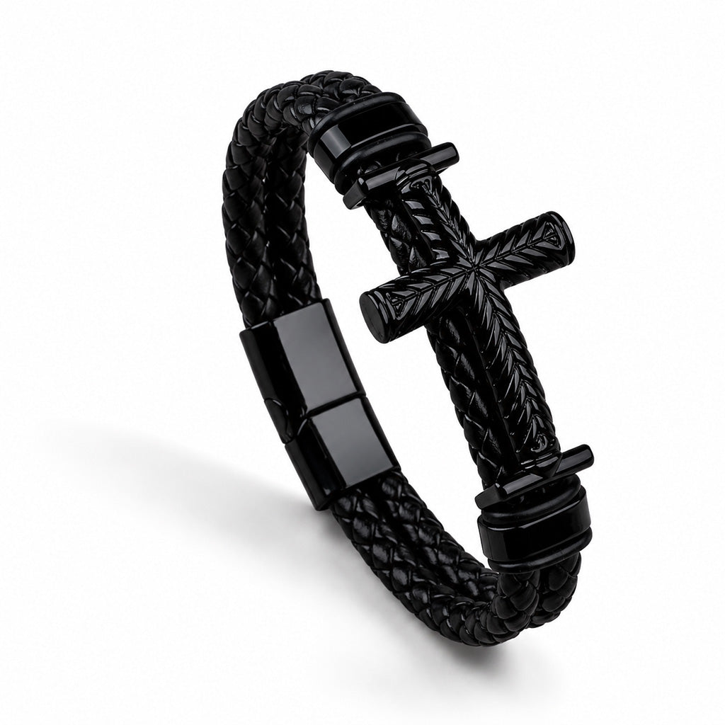 【DEAL TODAY】Leather Cross Bracelet with Magnetic Clasp