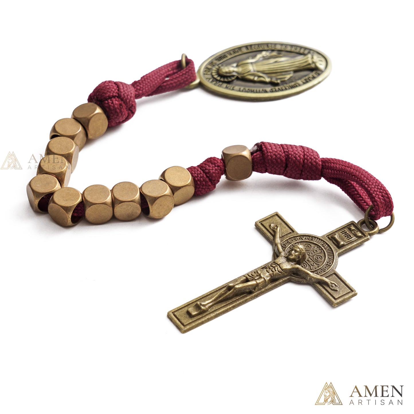 【DEAL TODAY】Burgundy Clip-On Pocket Decade Rosary with Crucifix and Our Lady Medal