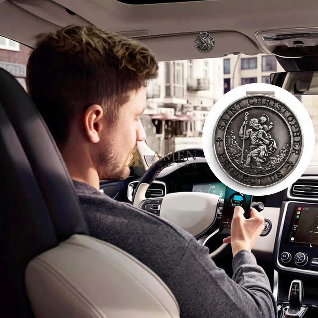 【Deal Today】Saint Christopher Protector Car Visor Clip—— A Prayer in Metal, A Shield for Every Journey | Amen Artisan