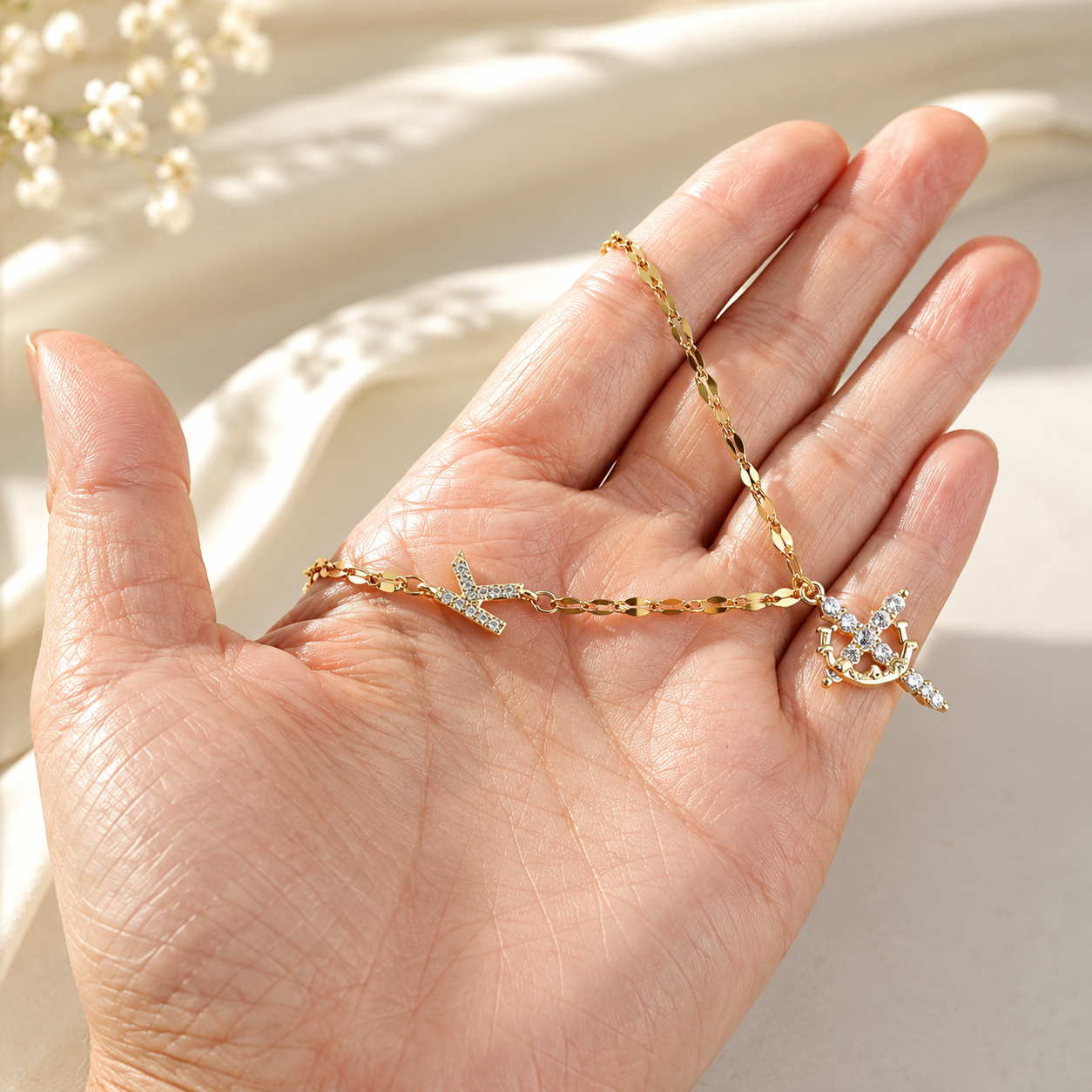【DEAL TODAY】Sparkling Zircon Cross Necklace with A-Z Initial Charm