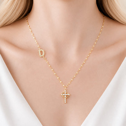 【DEAL TODAY】Sparkling Zircon Cross Necklace with A-Z Initial Charm