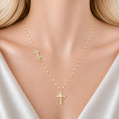 【DEAL TODAY】Sparkling Zircon Cross Necklace with A-Z Initial Charm