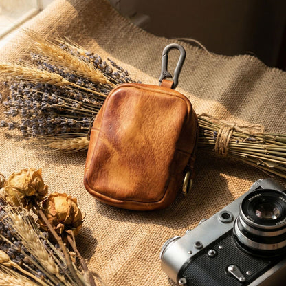 Vintage Full-Grain Leather Rosary Pouch — Classic Faith Storage Case