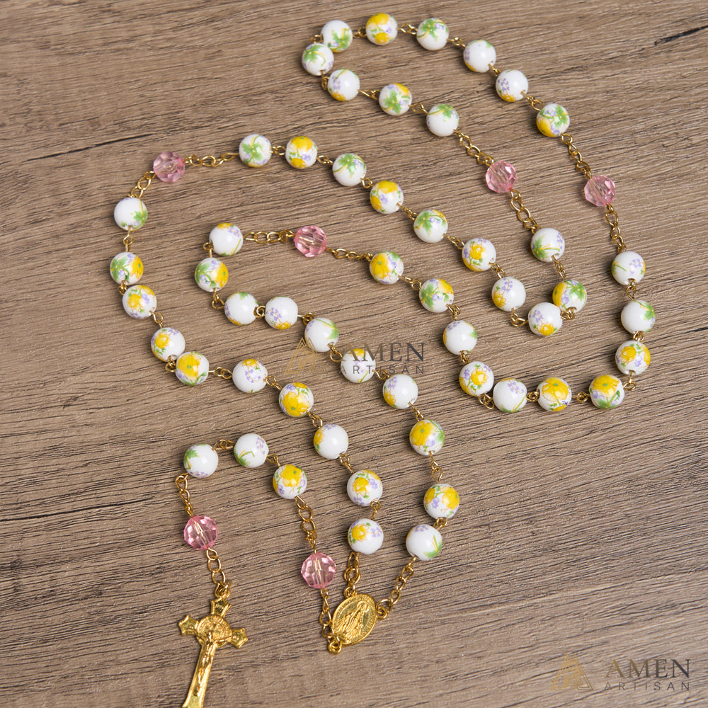 Yellow Floral Ceramic Rosary