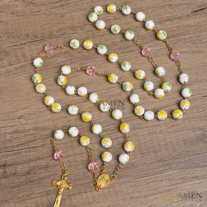 Yellow Floral Ceramic Rosary