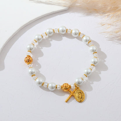 Simple Cross Pearl Bracelet Amen Artisan
