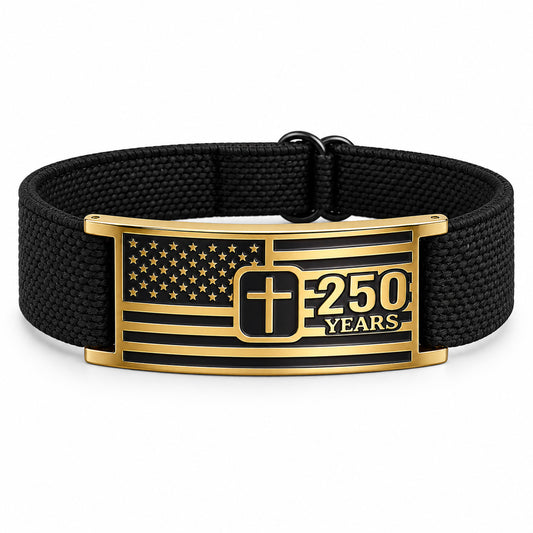 Adjustable America 250 Bracelet with Braided Band and Cross Detail