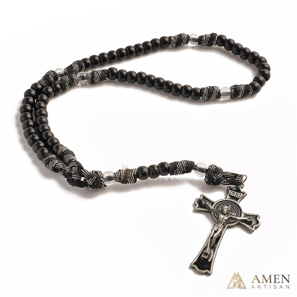 Tactical Paracord Rosary — Matte Black Beads, Military-Grade Strength, Warrior’s Faith Amen Artisan