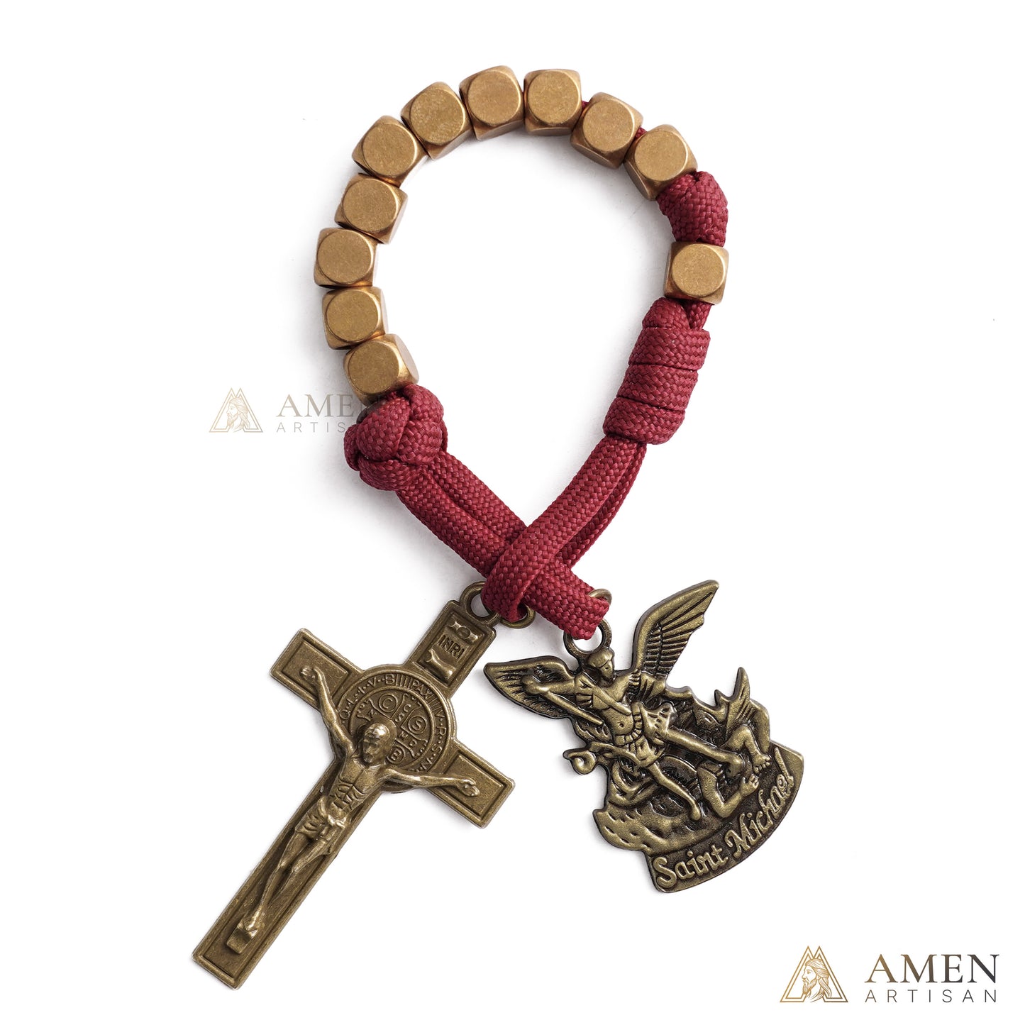 Burgundy Clip-On Pocket Decade Rosary with Crucifix and Our Lady Medal