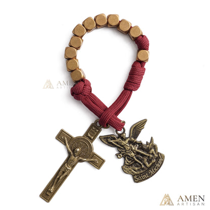 Burgundy Clip-On Pocket Decade Rosary with Crucifix and Our Lady Medal