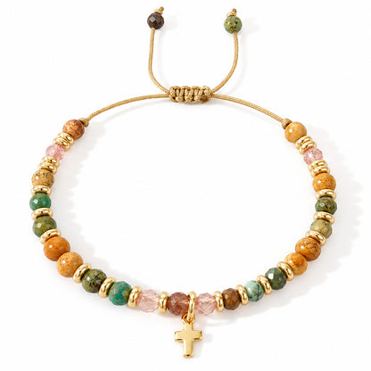 【Deal Today】Boho Natural Stone Cross Bracelet with Adjustable Cord — Faith | Amen Artisan