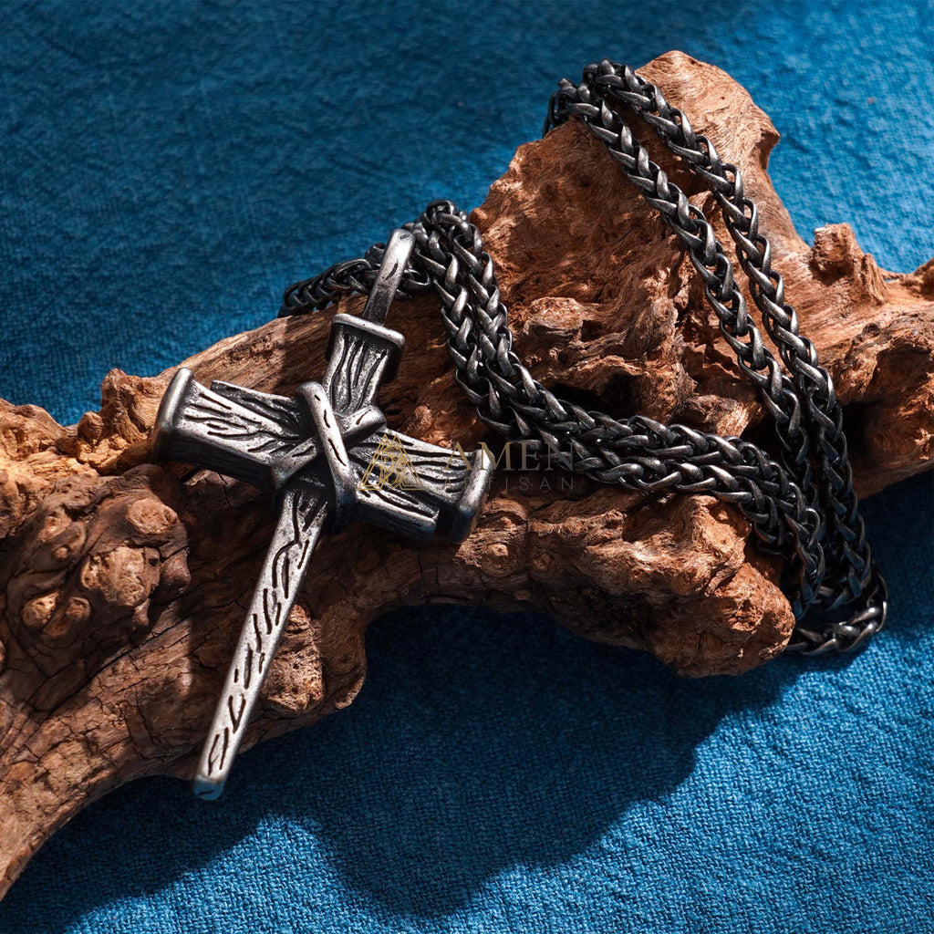 Heavy Dragon Bone Chain Cross Necklace - Resilience, Faith & Sacred Protection |  Amen Artisan