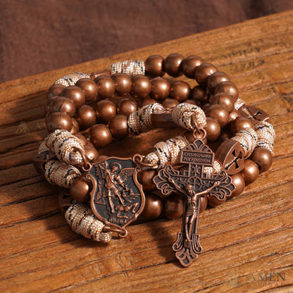 St. Michael the Archangel Bronze Paracord Wrapped Rosary Bracelet – Faith & Protection Amen Artisan
