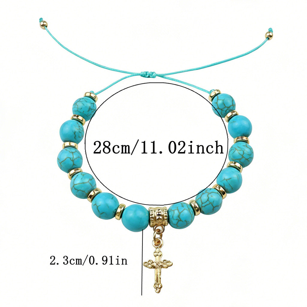 Adjustable Turquoise-Style Beaded Cross Bracelet