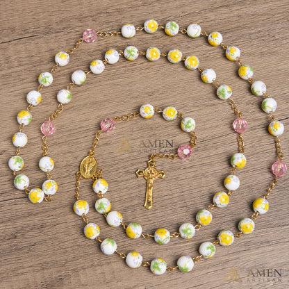 Yellow Floral Ceramic Rosary