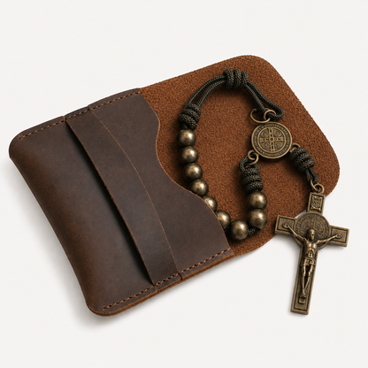 【Deal Today】Bronze Beads Olive Green Saint Benedict Medal Pocket Rosary