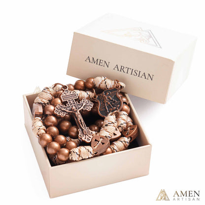 St. Michael the Archangel Bronze Paracord Wrapped Rosary Bracelet – Faith & Protection Amen Artisan