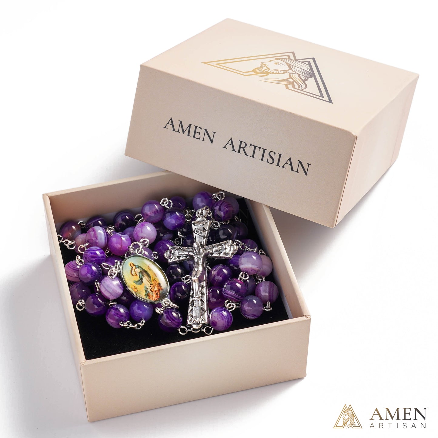 【Deal Today】Amethyst Rosary with Assumption of Mary Medal Amen Artisan