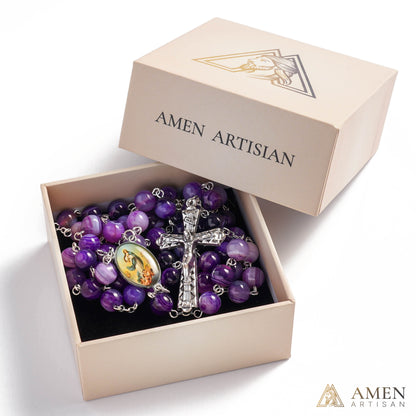 【Deal Today】Amethyst Rosary with Assumption of Mary Medal Amen Artisan