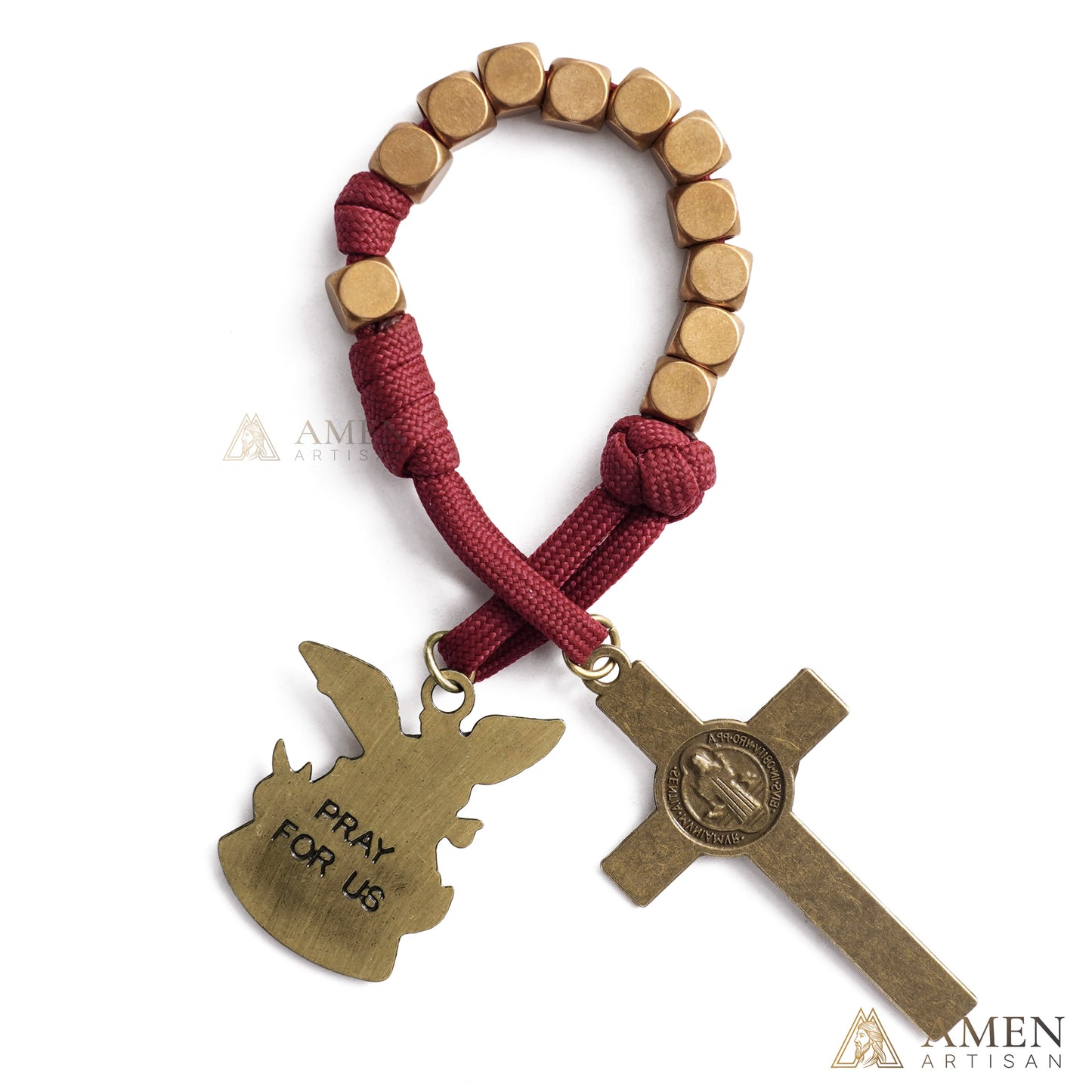 Burgundy Clip-On Pocket Decade Rosary with Crucifix and Our Lady Medal