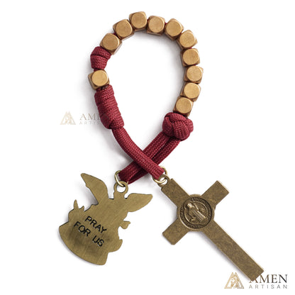 Burgundy Clip-On Pocket Decade Rosary with Crucifix and Our Lady Medal