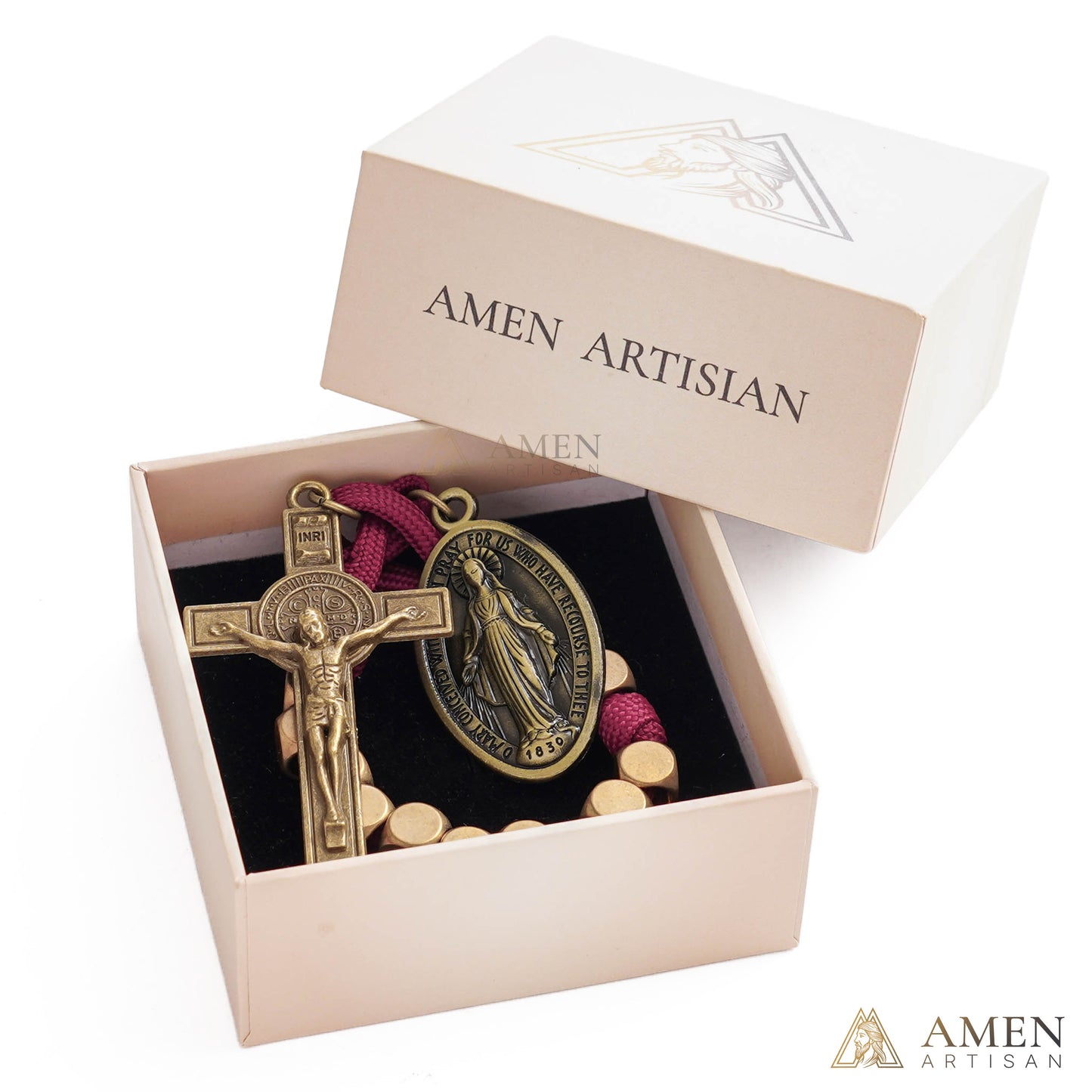 【DEAL TODAY】Burgundy Clip-On Pocket Decade Rosary with Crucifix and Our Lady Medal