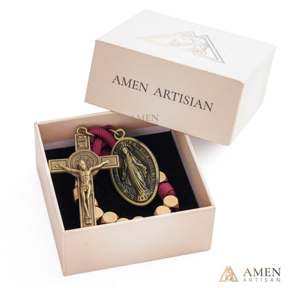 【DEAL TODAY】Burgundy Clip-On Pocket Decade Rosary with Crucifix and Our Lady Medal