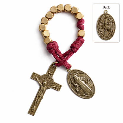 Burgundy Clip-On Pocket Decade Rosary with Crucifix and Our Lady Medal