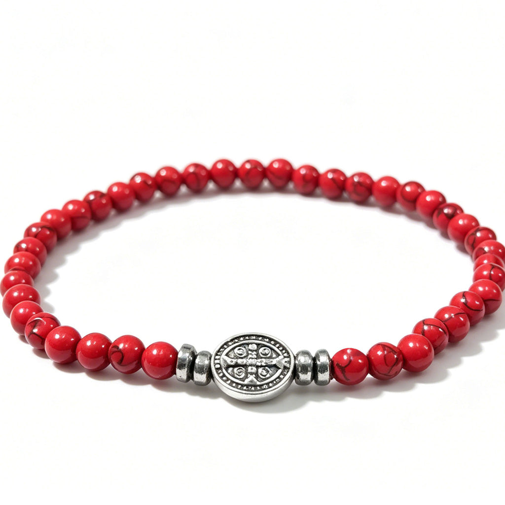 Multicolor Natural Stone St. Benedict Bracelet with Double-Sided Medal