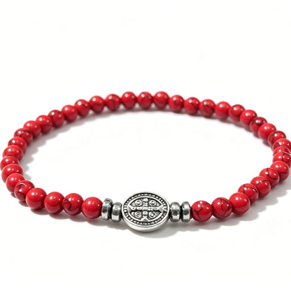 Multicolor Natural Stone St. Benedict Bracelet with Double-Sided Medal