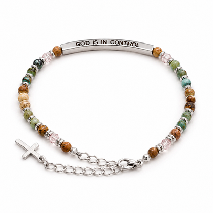 Adjustable Natural Stone Bracelet with Cross | Amen Artisan