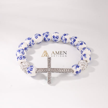 Blue and White Porcelain Zircon Bracelet