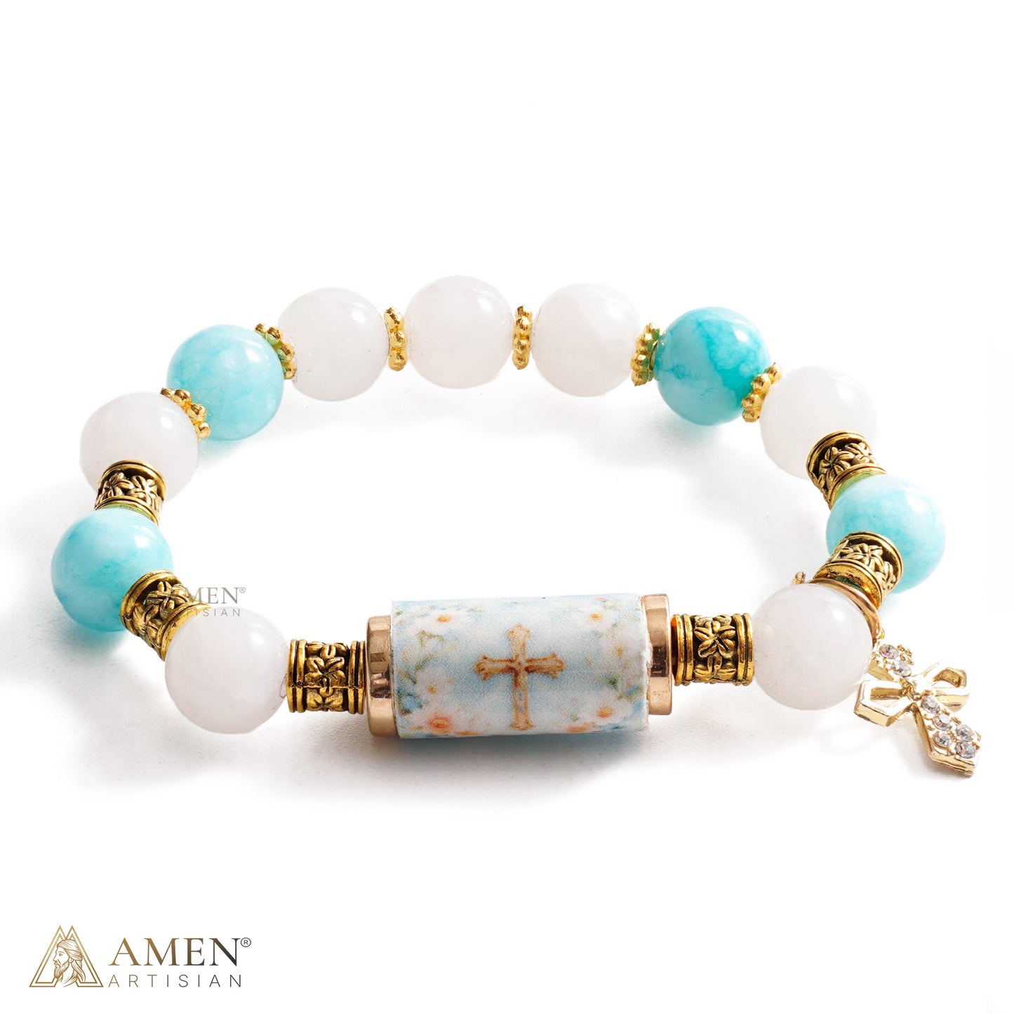 A Cool, Gentle Reminder of Faith — Natural Crystal Cross Bracelet