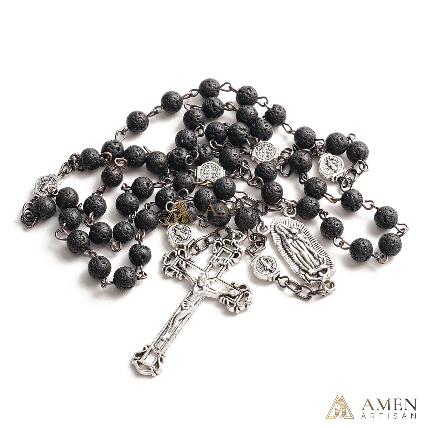【Deal Today】Lava Stone Our Lady of Guadalupe Medal Rosary