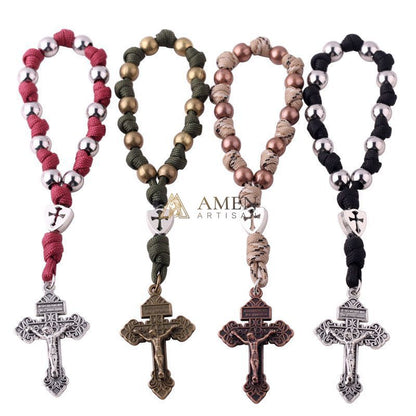 【Deal Today】Military-Grade Paracord Pocket Rosary with Antique Bronze Beads Amen Artisan