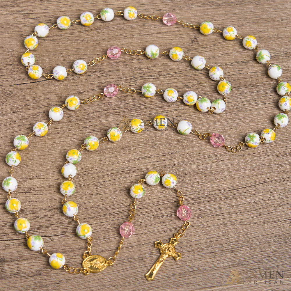Yellow Floral Ceramic Rosary