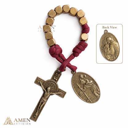 Burgundy Clip-On Pocket Decade Rosary with Crucifix and Our Lady Medal