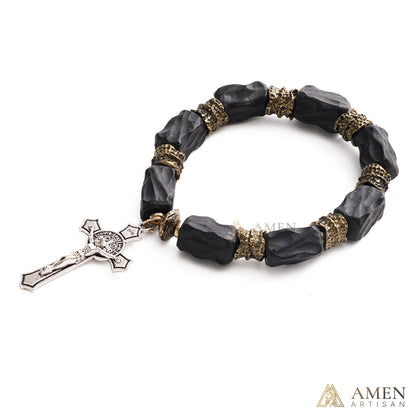 Black Sandalwood Brass Cross Bracelet – Faith, Strength & Protection |  Amen Artisan