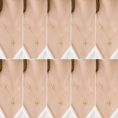 【DEAL TODAY】Sparkling Zircon Cross Necklace with A-Z Initial Charm