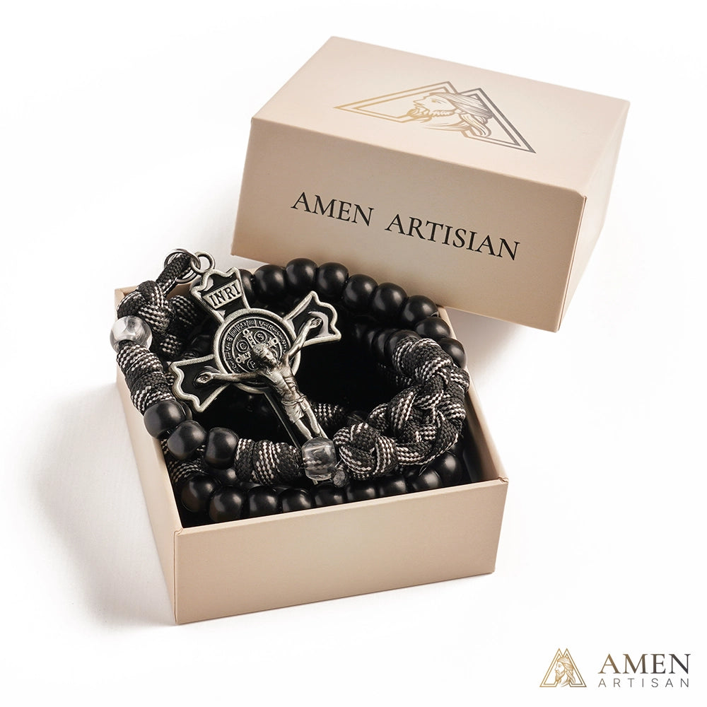 Tactical Paracord Rosary — Matte Black Beads, Military-Grade Strength, Warrior’s Faith Amen Artisan