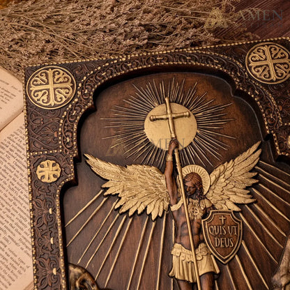 St Michael Wood Carving Amen Artisan