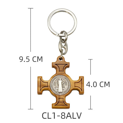 Olive Wood Saint Benedict Medal Keychain Amen Artisan