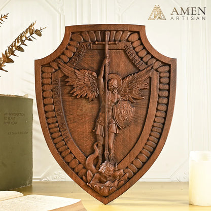 St Michael Wood Carving Amen Artisan
