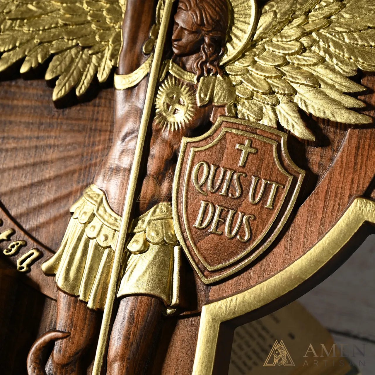 St Michael Wood Carving Amen Artisan