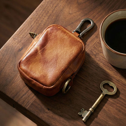 Vintage Full-Grain Leather Rosary Pouch — Classic Faith Storage Case