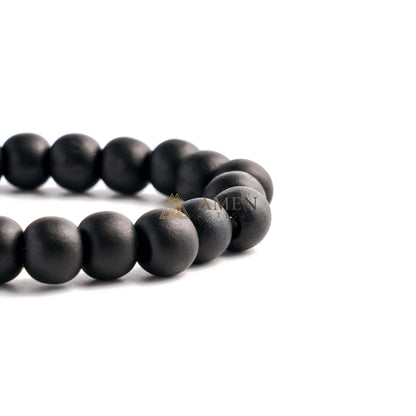 Black Wood Beads Brass Saint Benedict Medal Adjustment Bracelet