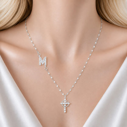 【DEAL TODAY】Sparkling Zircon Cross Necklace with A-Z Initial Charm