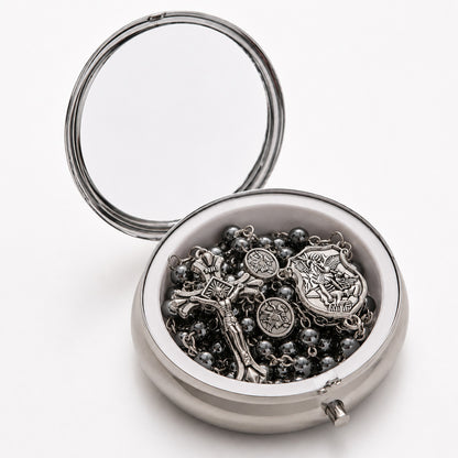 【Deal Today】St. Michael Rosary with Blue Enamel Storage Box - Faith & Strength | Amen Artisan