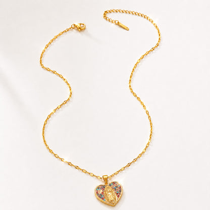 【DEAL TODAY】Colorful Crystal Our Lady Heart Necklace